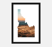 Idaho poster in modern style. Idaho state shape with the picture of the desert. Great for those who love Idaho or just moved there. We love our state, and we are very proud of it! Enhanced Matte Paper Poster 18x24.